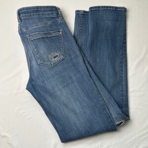 White House Black Market Low Rise Straight Crop Jeans Patched Distressed Size 0